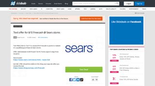 Text offer for $10 Freecash @ Sears stores - Slickdeals.net