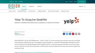 Yelp To Acquire SeatMe - PR Newswire