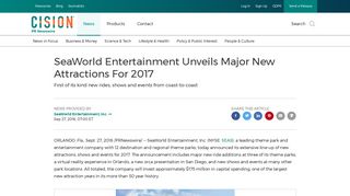 SeaWorld Entertainment Unveils Major New Attractions For 2017