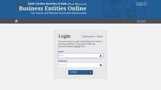 Login - Business Entities Online - S.C. Secretary of State