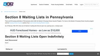 Pennsylvania Section 8 Waiting Lists Open Now