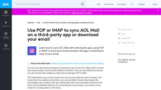 Use POP or IMAP to sync AOL Mail on a third-party app or download ...