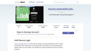 Myuon.newcastle.edu.au website. UoN Secure Login.