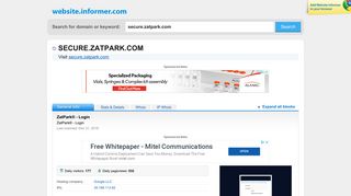 secure.zatpark.com at WI. ZatPark® - Login - Website Informer