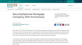 SecurityNational Mortgage Company 25th Anniversary - PR Newswire