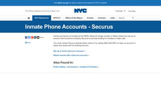Inmate Phone Accounts - Securus | City of New York - NYC.gov