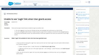 Unable to see 'Login' link when User grants access - Salesforce Help