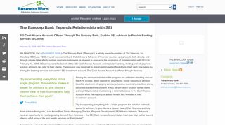 The Bancorp Bank Expands Relationship with SEI | Business Wire