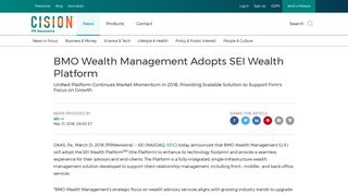 BMO Wealth Management Adopts SEI Wealth Platform - PR Newswire
