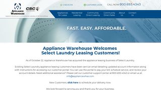 Appliance Warehouse Welcomes Select Laundry Leasing Customers!