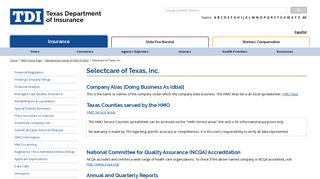 Selectcare of Texas, Inc. - Texas Department of Insurance - Texas.gov