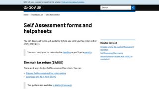Self Assessment forms and helpsheets - GOV.UK