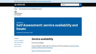 Self Assessment: service availability and issues - GOV.UK