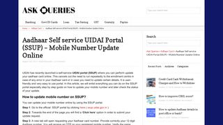 Aadhaar Self service UIDAI Portal (SSUP) - Mobile Number Update ...