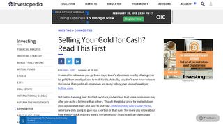 Selling Your Gold for Cash? Read This First - Investopedia