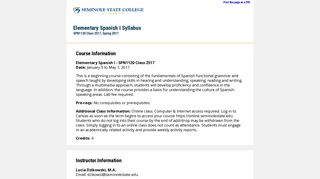 SPN1120 Syllabus for Class 2517 - Seminole State College of Florida