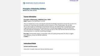 MAR3023 Syllabus for Class 73039 - Seminole State College of Florida
