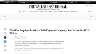 FleetCor Acquires Brazilian Toll-Payment Company Sem Parar for ...