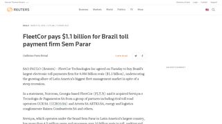 FleetCor pays $1.1 billion for Brazil toll payment firm Sem Parar ...