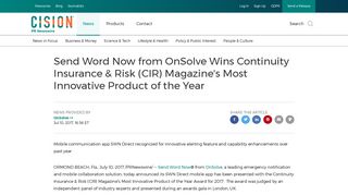 Send Word Now from OnSolve Wins Continuity Insurance & Risk (CIR ...