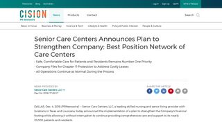 Senior Care Centers Announces Plan to Strengthen Company; Best ...