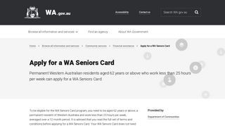 Apply for a WA Seniors Card | Western Australian Government