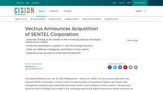 Vectrus Announces Acquisition of SENTEL Corporation - PR Newswire