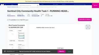 Sentinel City Community Health Task 1 - RUNNING HEAD Sentinel ...