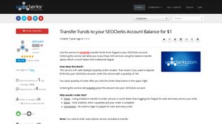 Transfer Funds to your SEOClerks Account Balance for $1 ...