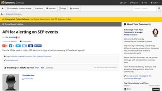 API for alerting on SEP events | Symantec Connect Community