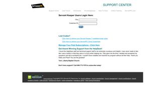 Support Center Login - Servant Keeper