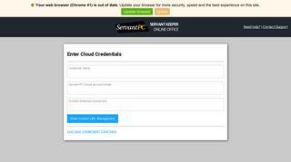 Enter Cloud Credentials | Servant Keeper