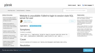Website is unavailable: Failed to login to session state SQL server for ...
