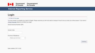 Internet Reporting Service - Login- Canada.ca