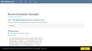 Service Evaluation Concepts: Discussions @ MysteryShopForum.com