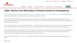 Letter Service Line Warranties of America strives for transparency