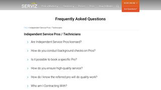 SERVIZ FAQ Page - Independent Service Pros / Technicians