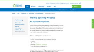 Mobile banking website - Servus Credit Union