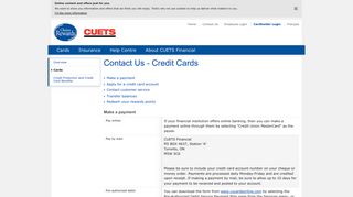 Credit Cards: Contact Us | Canada | CUETS