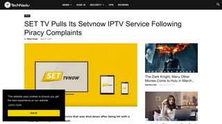 SET TV Pulls Its Setvnow IPTV Service Following Piracy Complaints