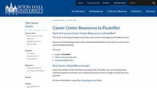 Career Center Resources in PirateNet - Seton Hall University