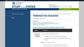 Termination Reasons | Study in the States