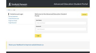 Advanced Education Student Portal - Government of Saskatchewan