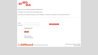 San Francisco Museum of Modern Art Shiftboard Shiftboard Login Page