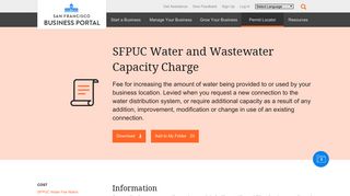 SFPUC Water and Wastewater Capacity Charge | SF Business Portal