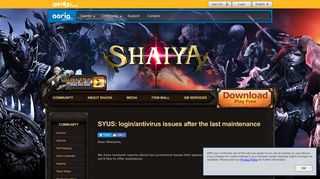 SYUS: login/antivirus issues after the last maintenance - Shaiya - Free ...