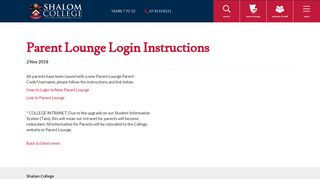 Parent Lounge Login Instructions - Shalom College