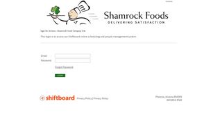 Welcome to Arizona - Shamrock Foods Company Shiftboard Login Page