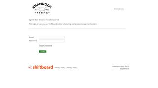Welcome to Dairy - Shamrock Foods Company Shiftboard Login Page