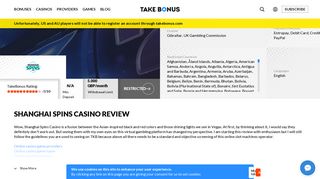 Shanghai Spins Casino Online Review - UK TakeBonus.com